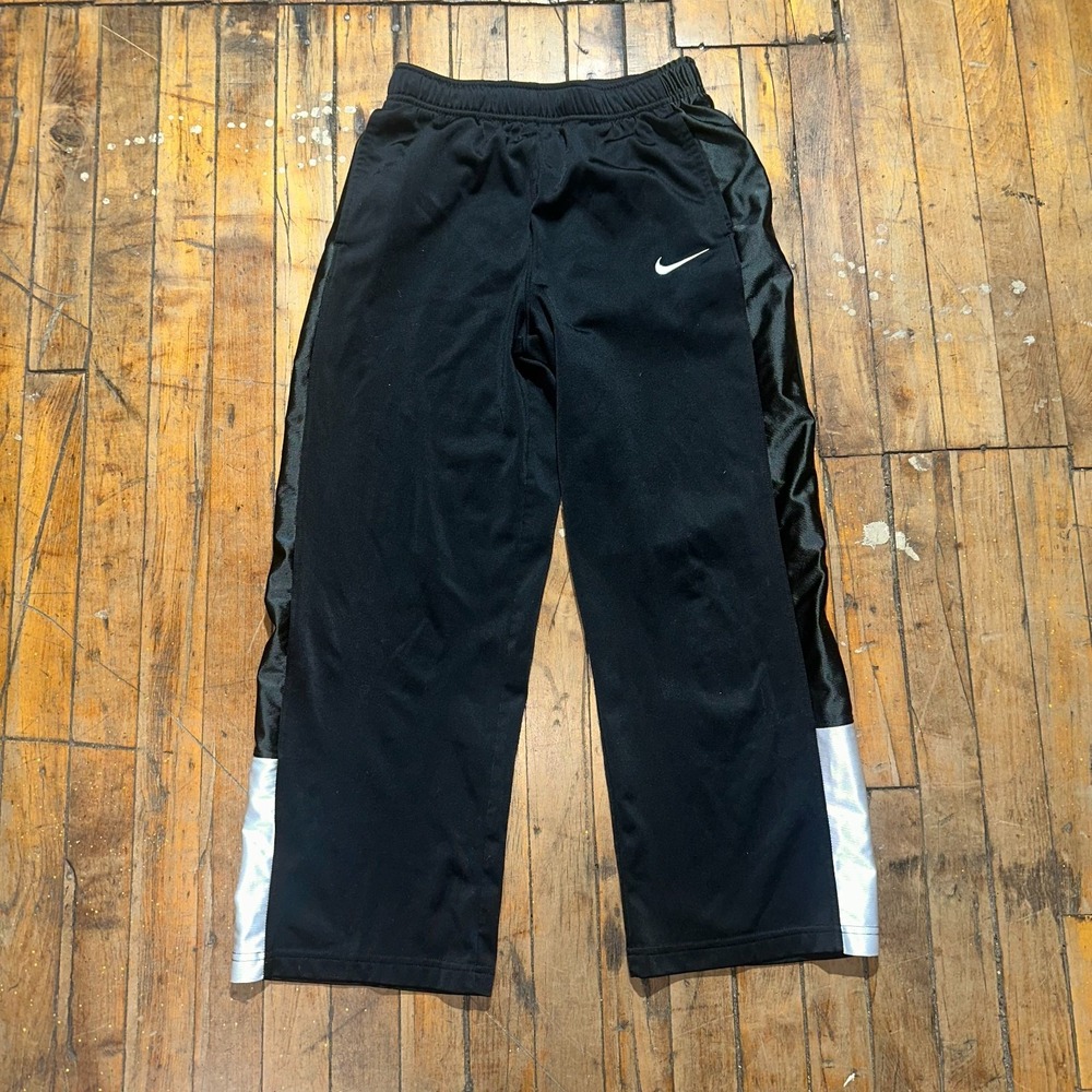 Nike Track Pants Boys Large Black Swoosh Logo Elastic Waist Slash Pocket Running